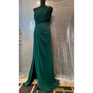 David’s Bridal Juniper Dress : One shoulder mesh dress with lace cut out size 10